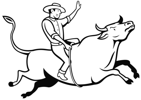 Rodeo Cowboy Bull Riding Coloring Page